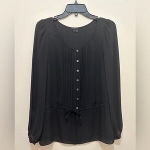 Theory Black Long-Sleeve Pintuck Button-Front Blouse